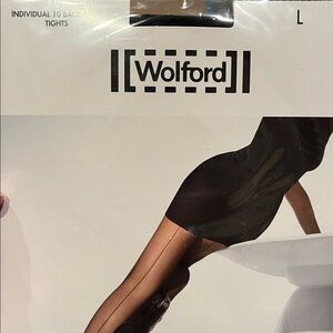 New NWT WOLFORD L individual 10 Sheer Black Back Seam Tights Nylons Hosiery